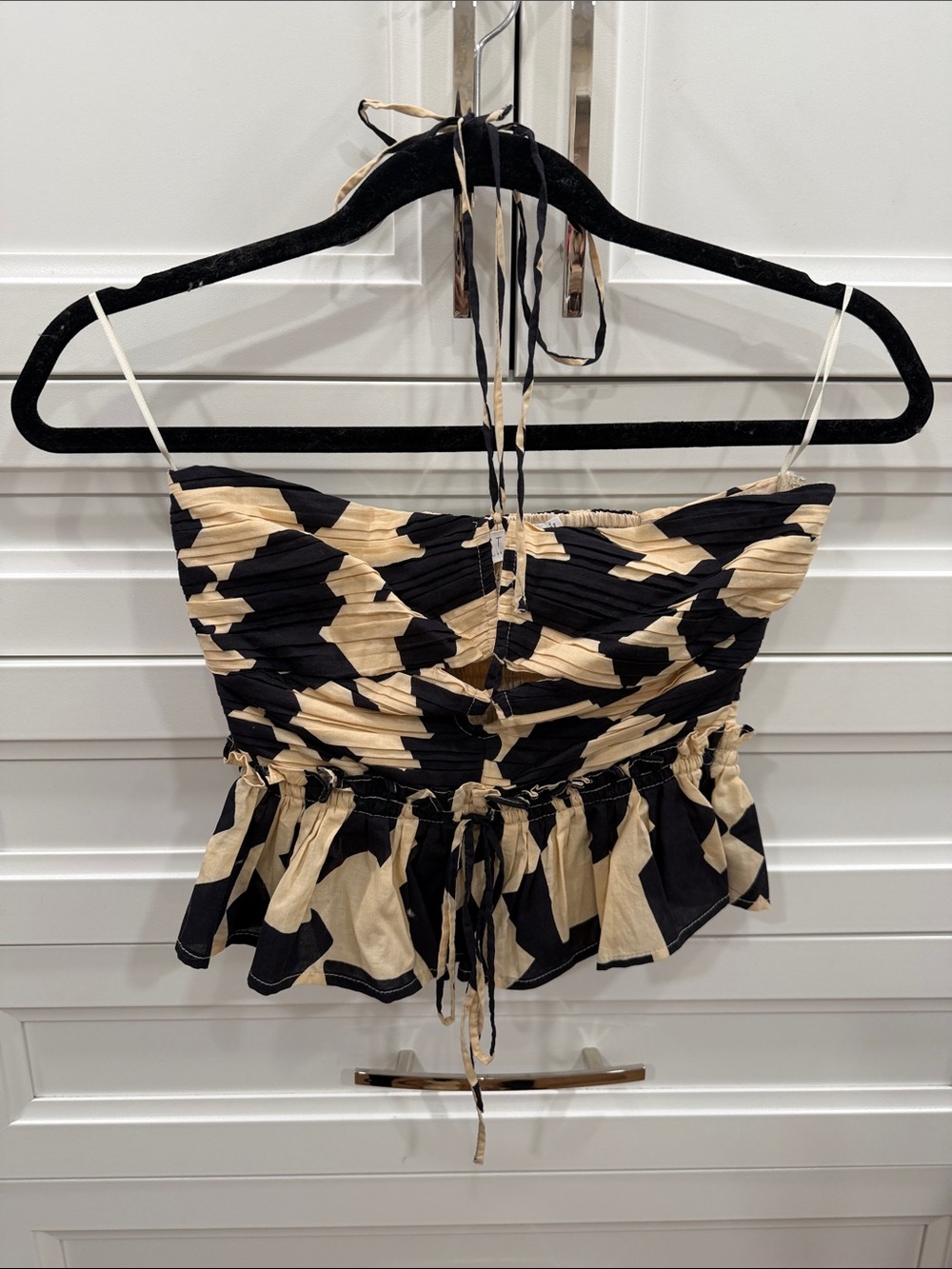 Astr the label Strapless Peplum Cami Top in Beige and Black Size XS